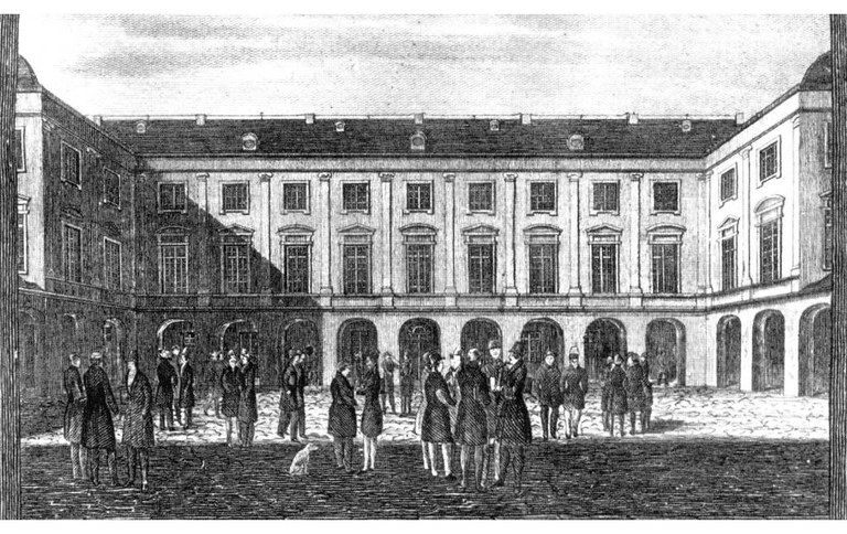 Das Bild zeigt Studenten im Innenhof der Universität Bonn im Jahr 1839..jpg